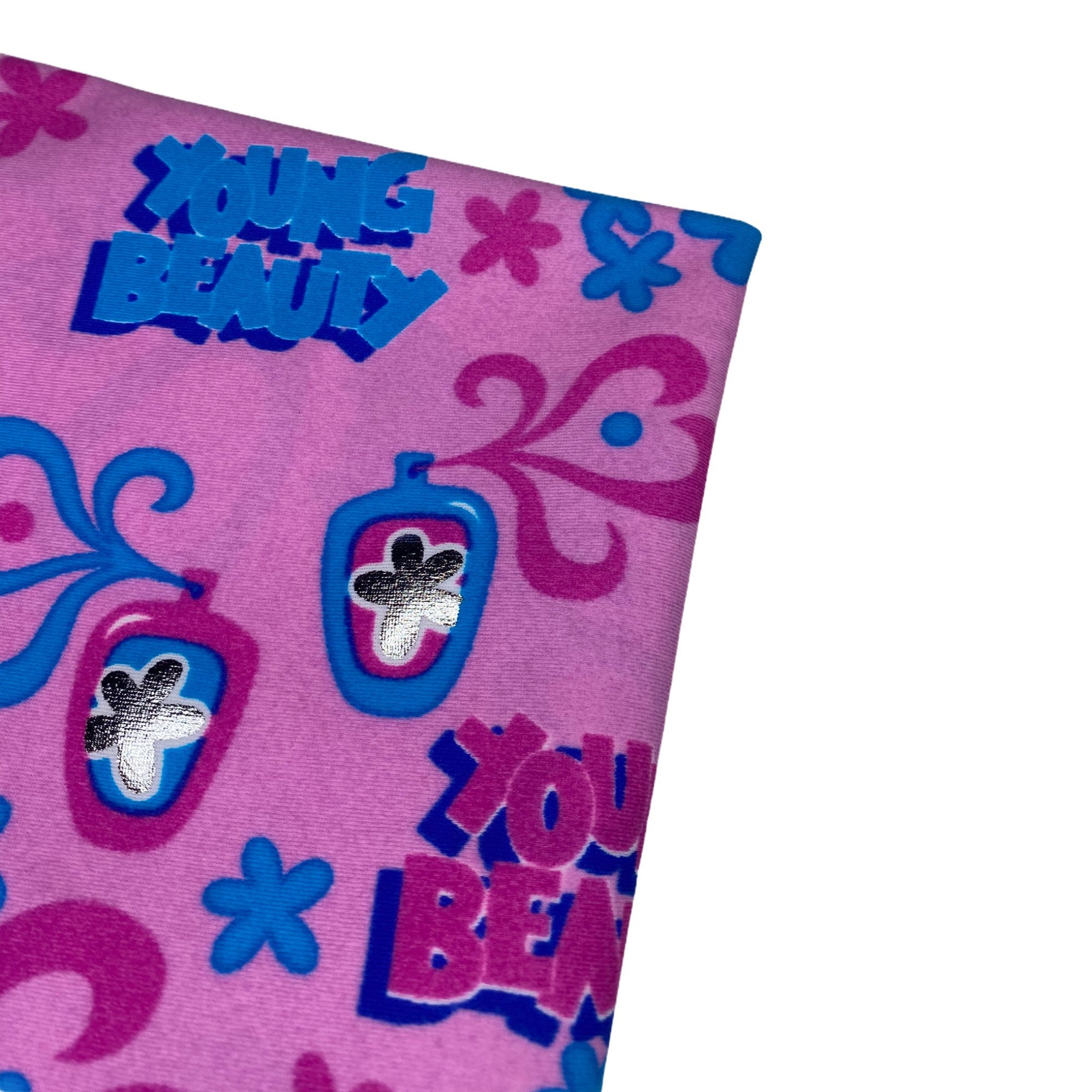 Printed Nylon Spandex - 63” - Pink/Silver/Blue