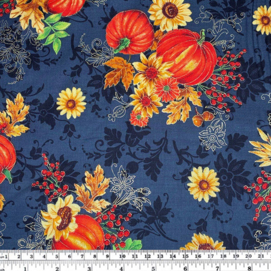 Quilting Cotton - Pumpkim Thanksgiving Arrangement- 44” - Black