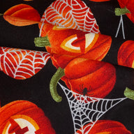 Quilting Cotton - Pumpkin Spider Webs - 44” - Black/Silver Glitter