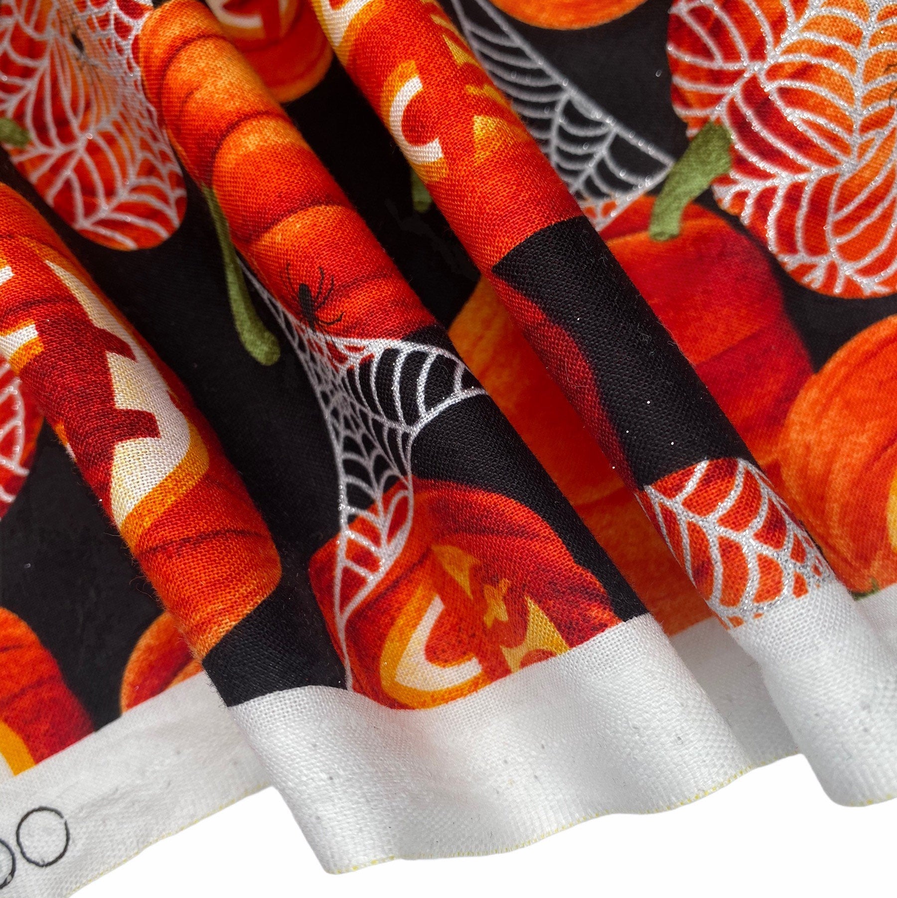 Quilting Cotton - Pumpkin Spider Webs - 44” - Black/Silver Glitter