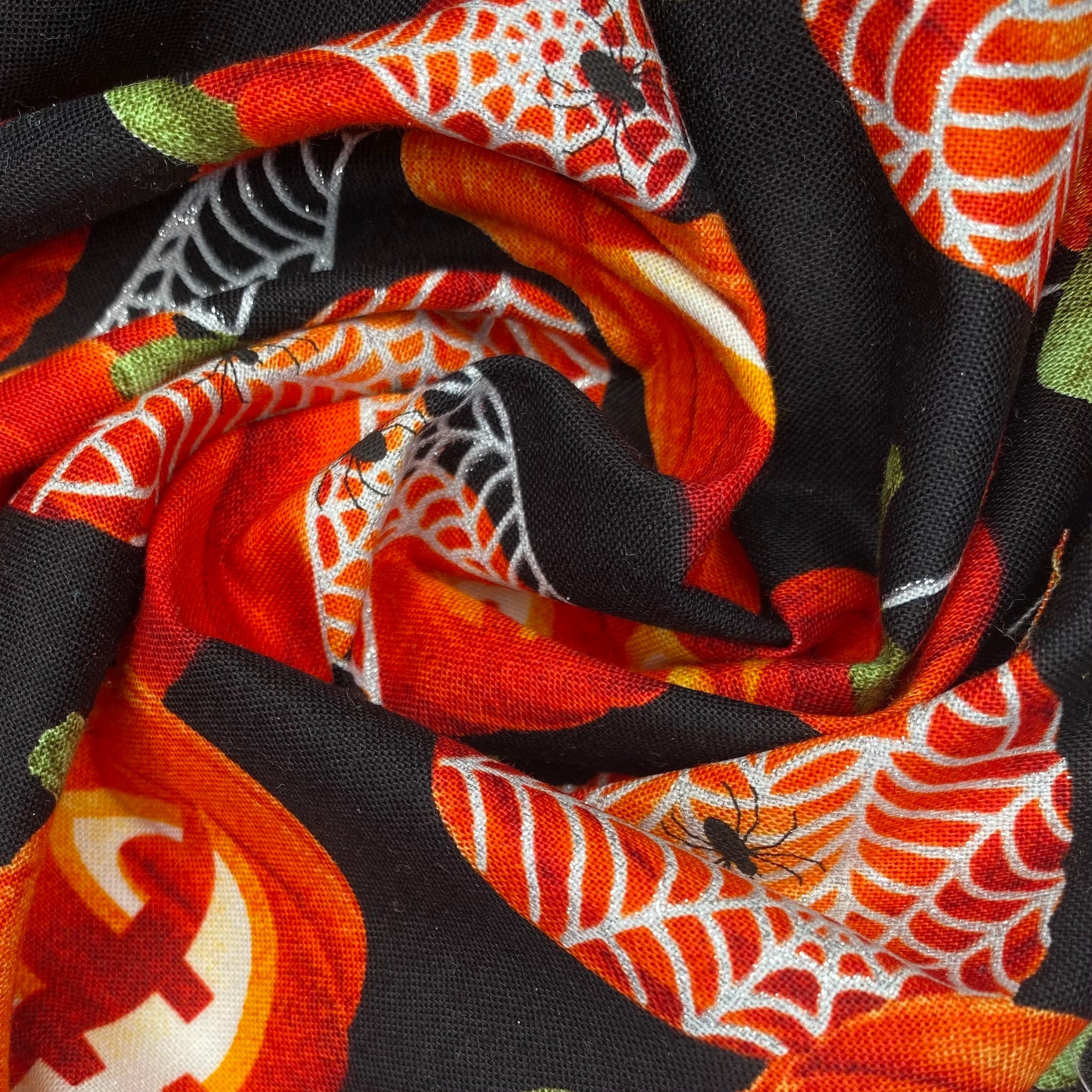 Quilting Cotton - Pumpkin Spider Webs - 44” - Black/Silver Glitter