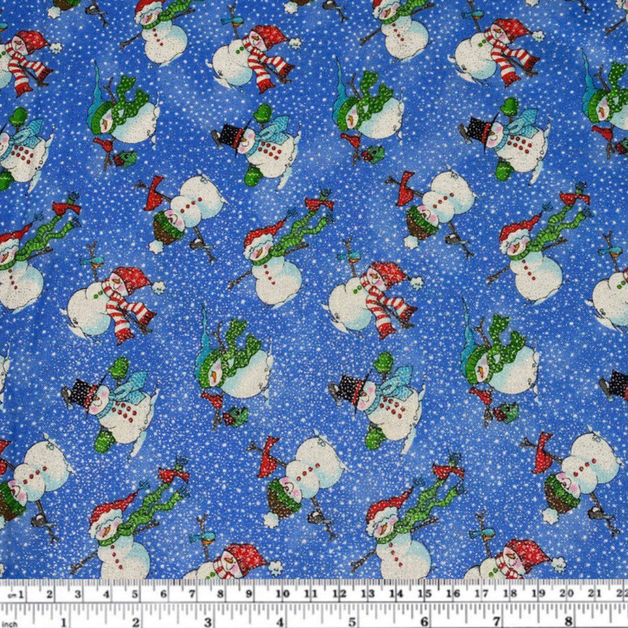 Quilting Cotton - Glittered Snowman - Blue