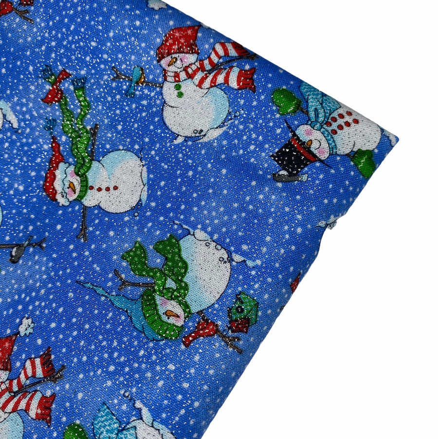 Quilting Cotton - Glittered Snowman - Blue