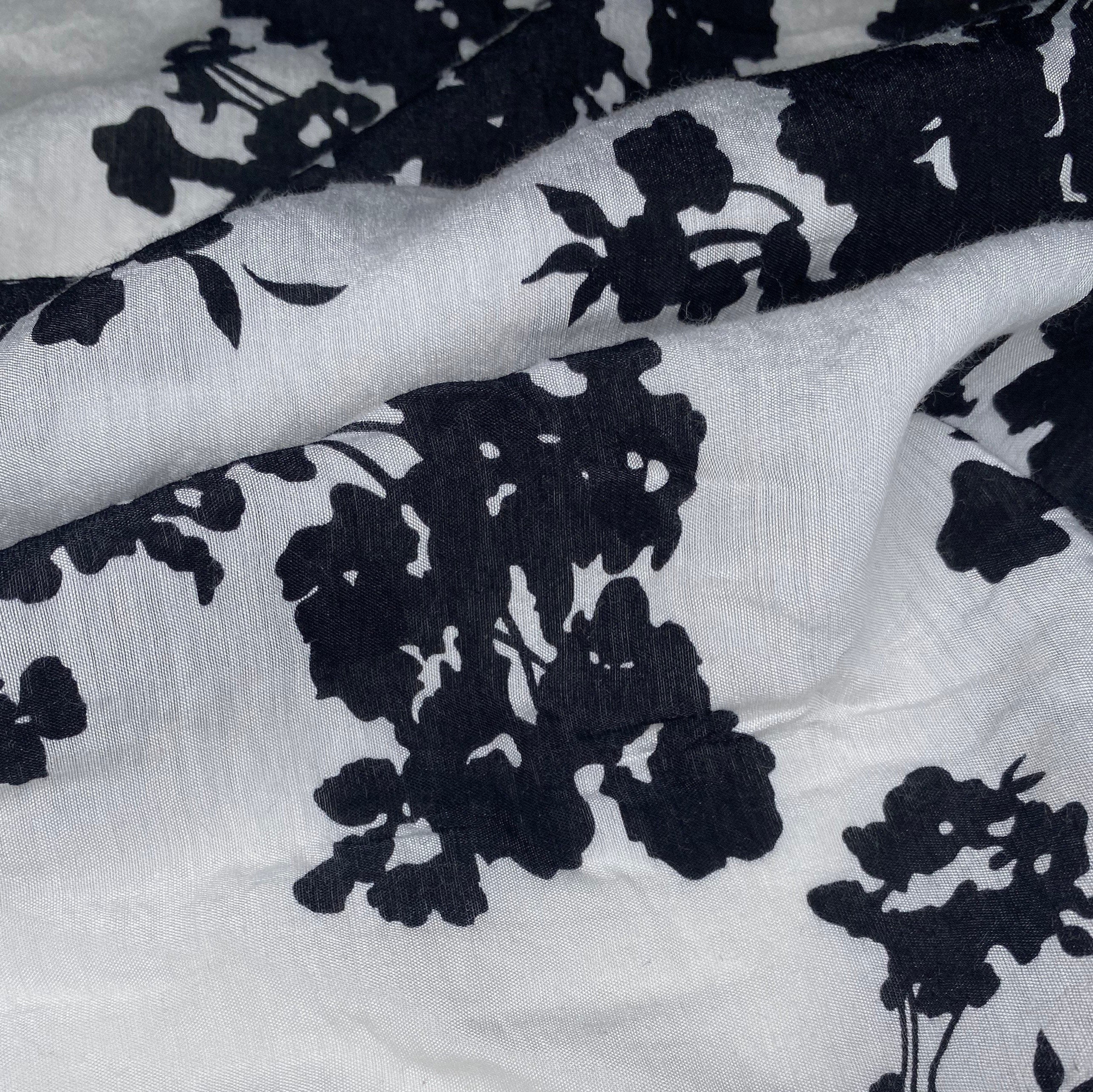 Floral Printed Rayon/Polyester - Black/White