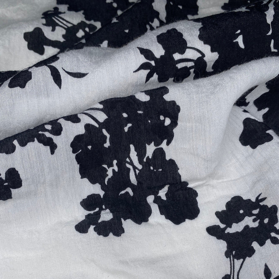 Floral Printed Rayon/Polyester - Black/White