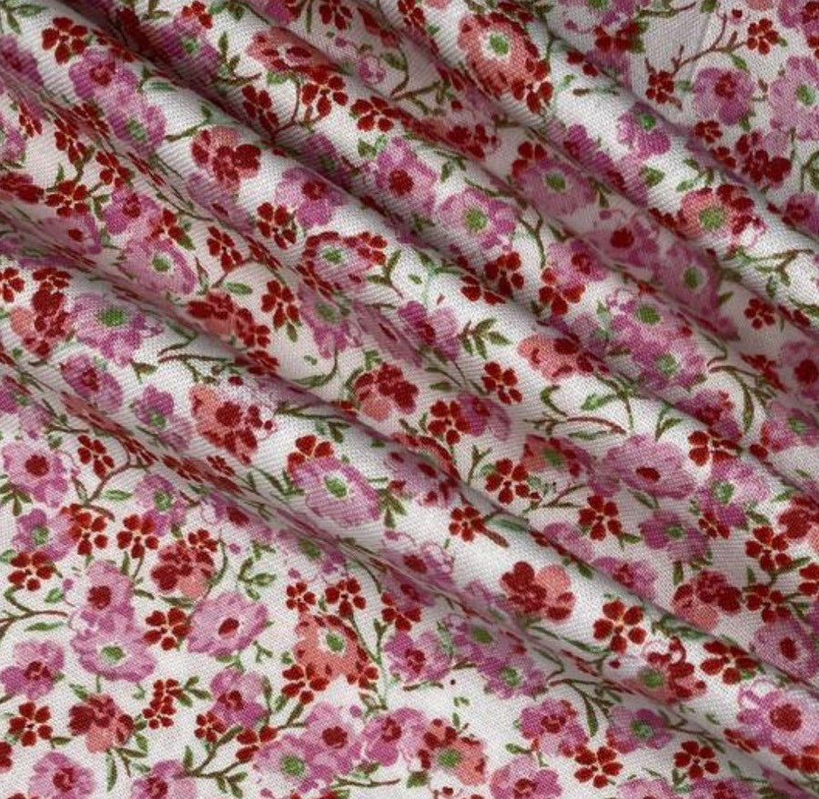 Printed Quilting Cotton Remnant - Small Floral - Pink