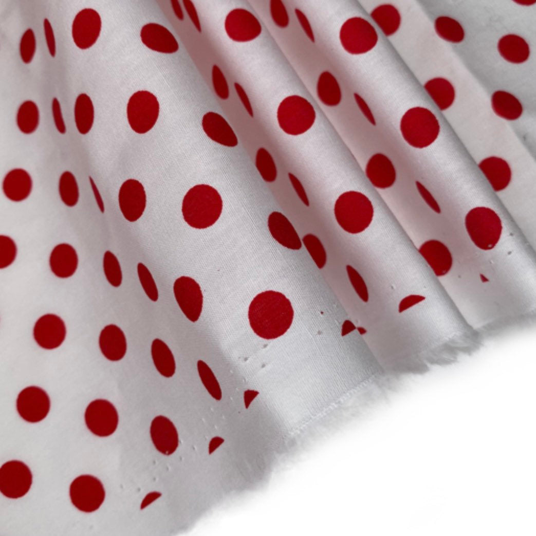 Printed Cotton - Polka Dot - White/Red