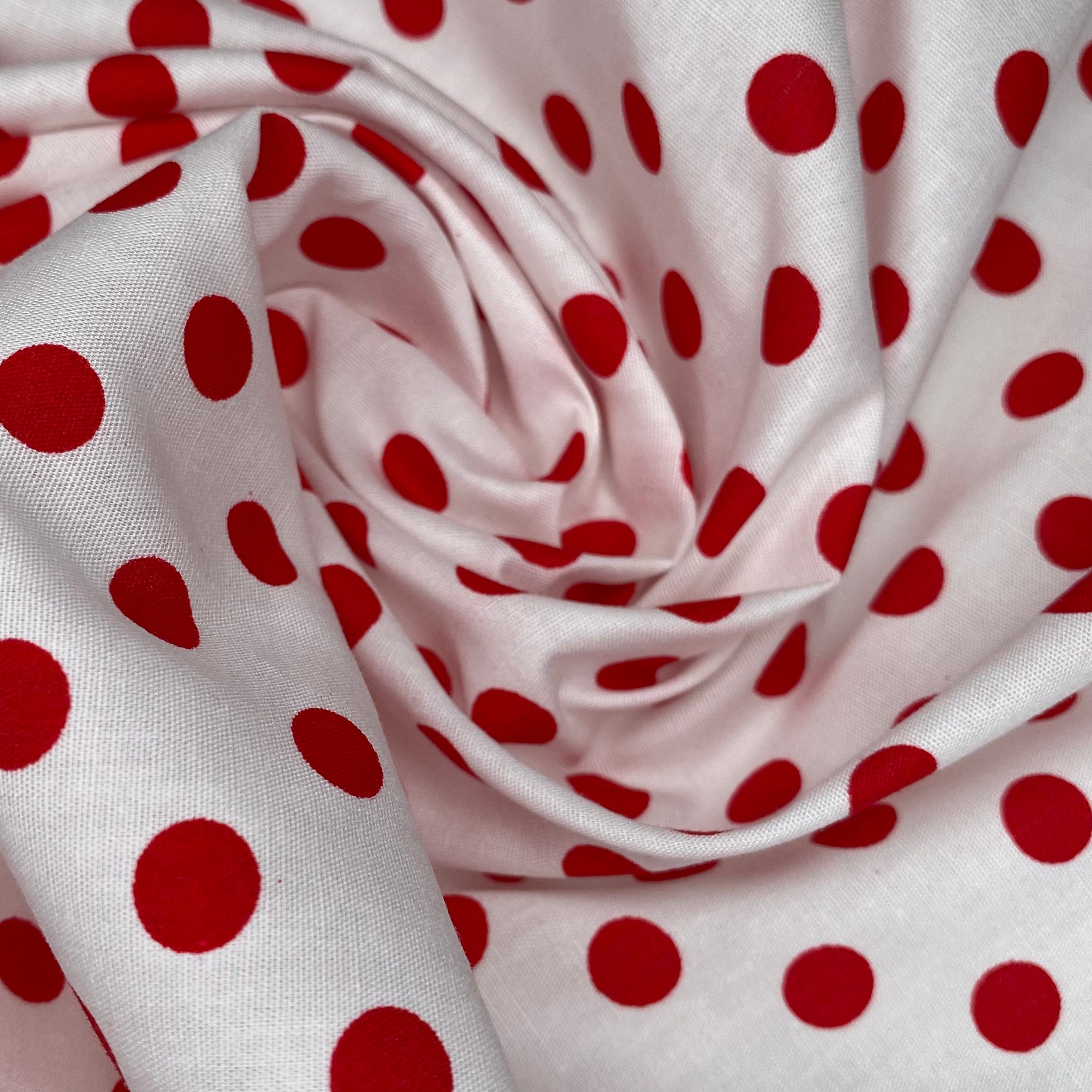 Printed Cotton - Polka Dot - White/Red
