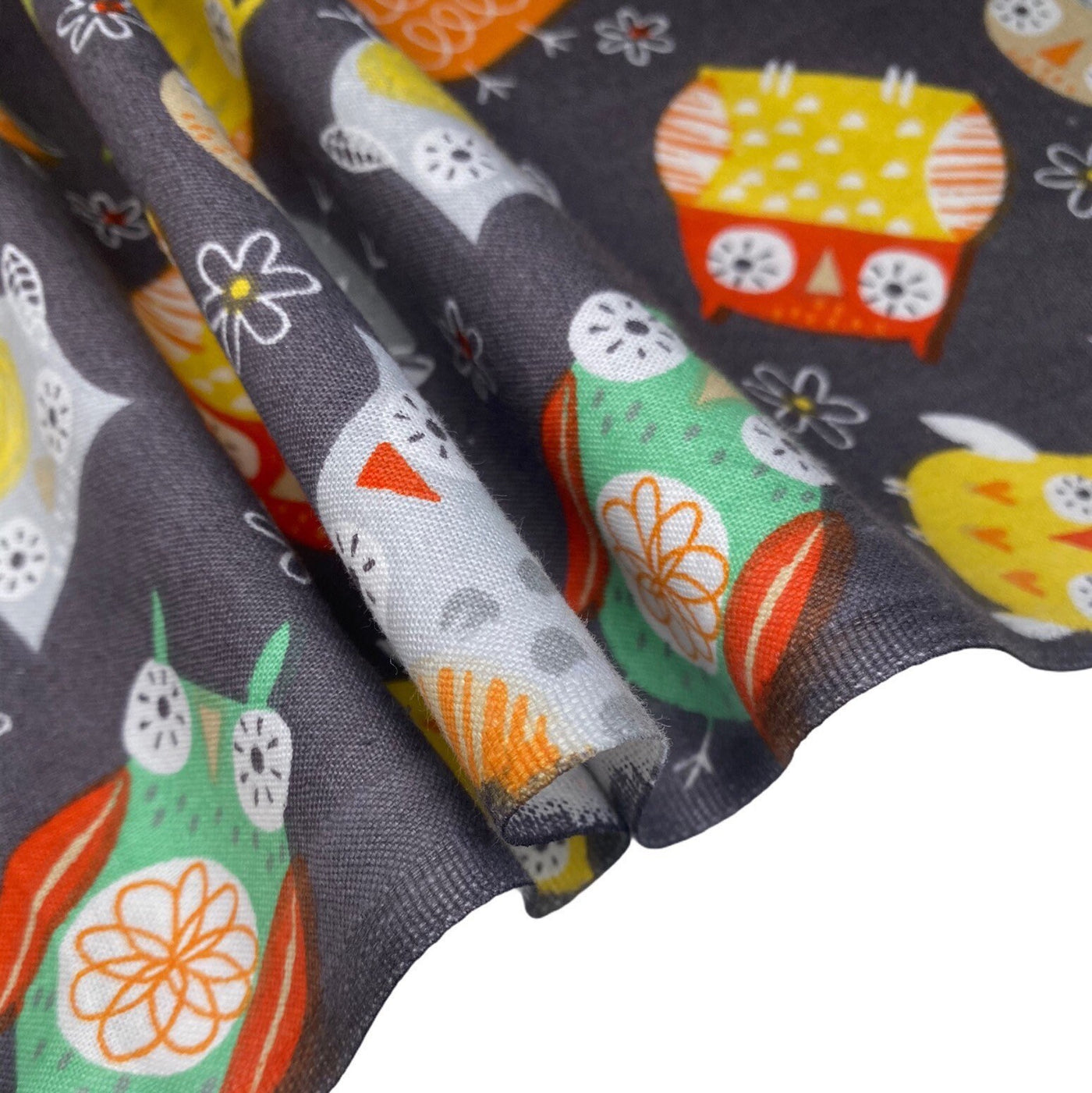 Quilting Cotton - Owls & Flowers - Grey - Remnant