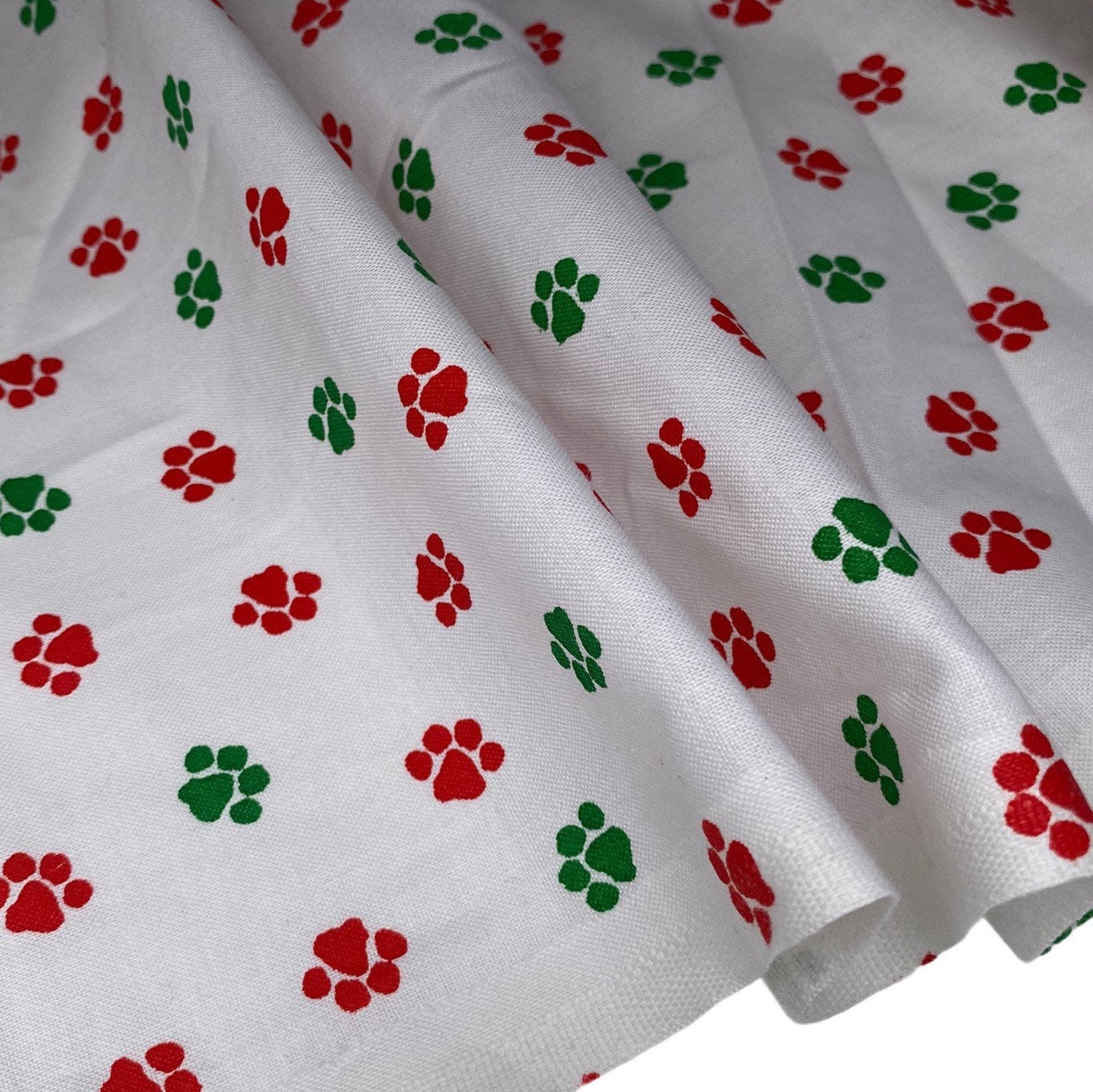 Quilting Cotton - Christmas Paw Prints - White/Red/Green
