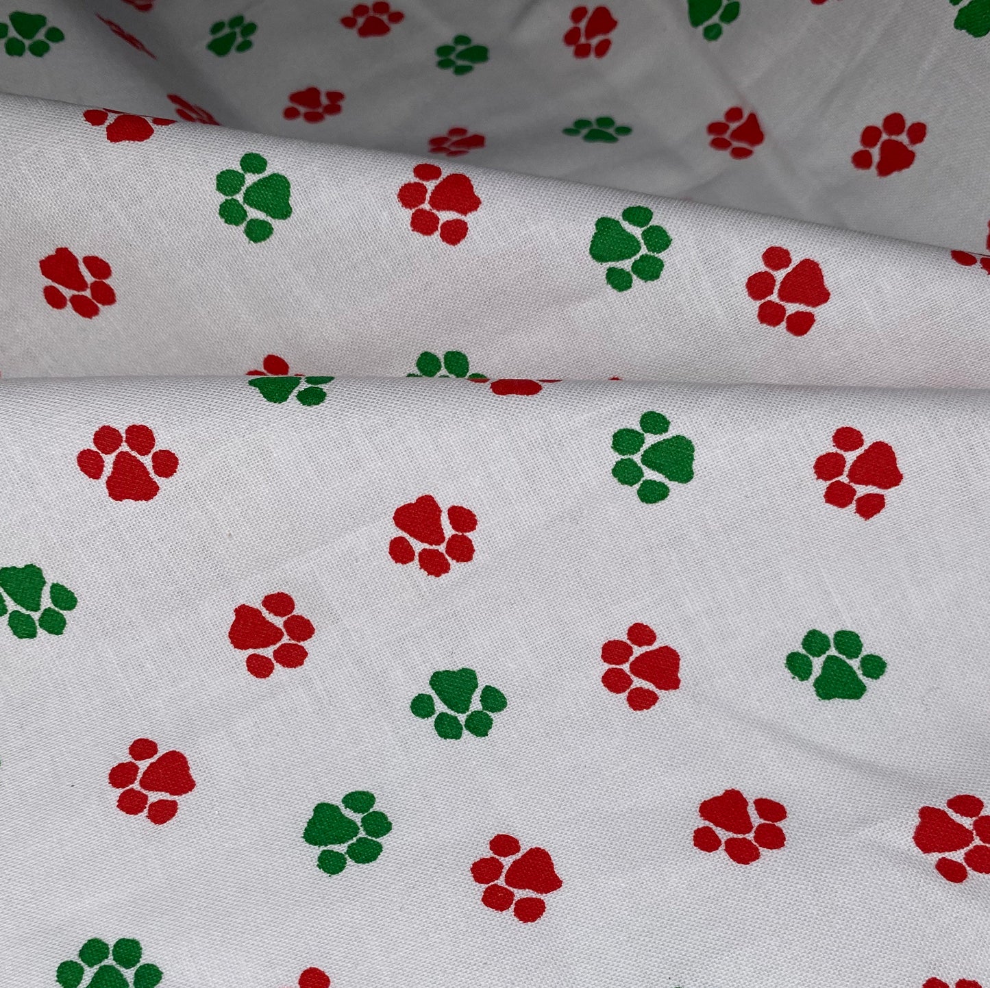 Quilting Cotton - Christmas Paw Prints - White/Red/Green