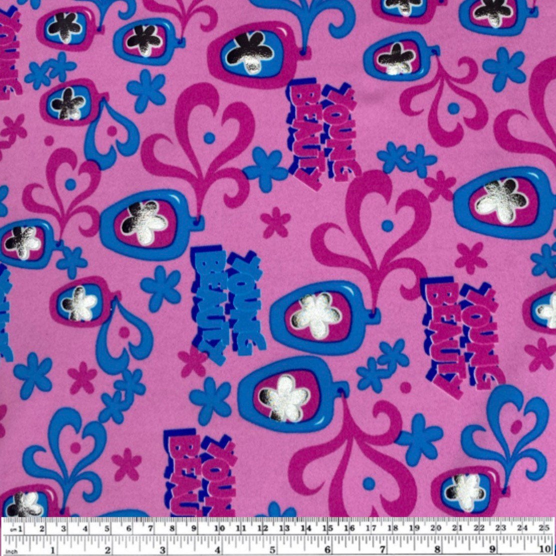 Printed Nylon Spandex - 63” - Pink/Silver/Blue
