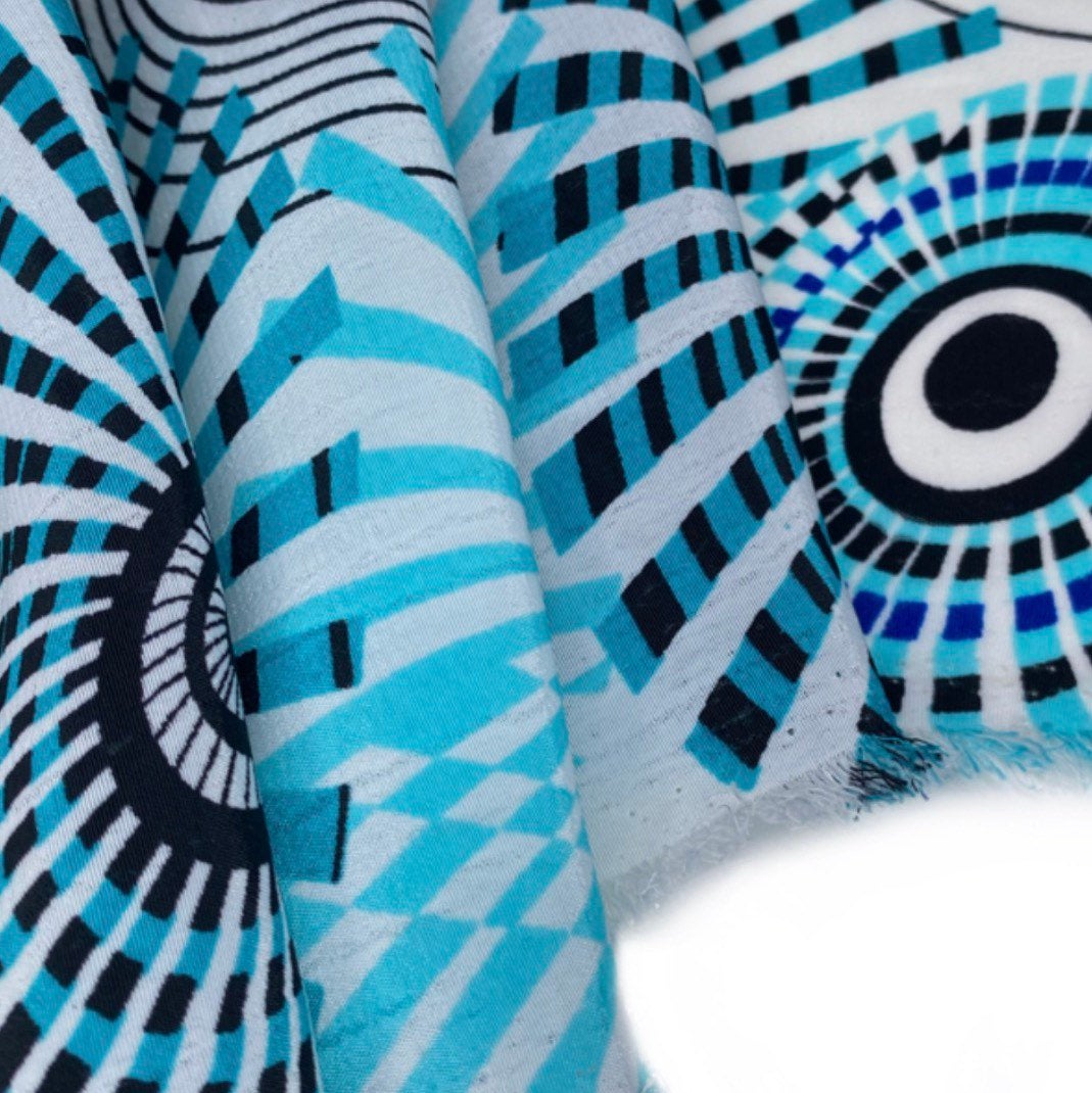 Printed Polyester Chiffon - Circles - White/Blue