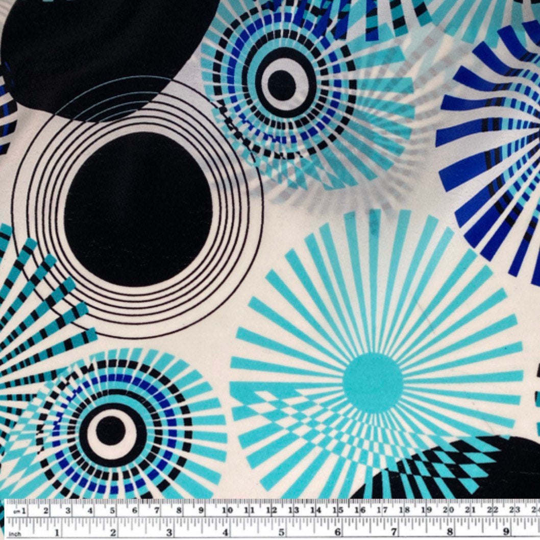 Printed Polyester Chiffon - Circles - White/Blue