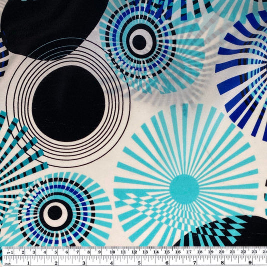 Printed Polyester Chiffon - Circles - White/Blue