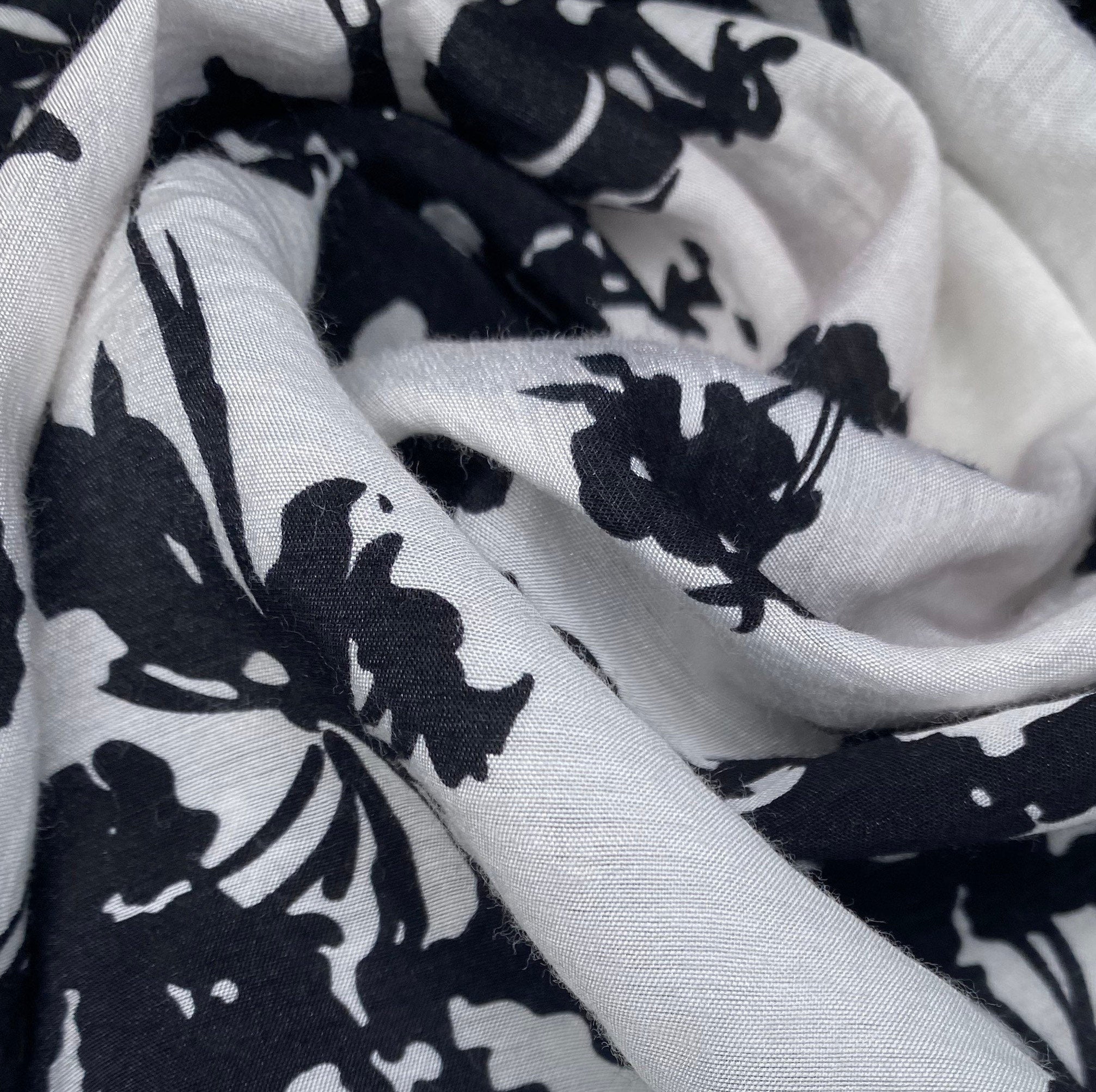 Floral Printed Rayon/Polyester - Black/White