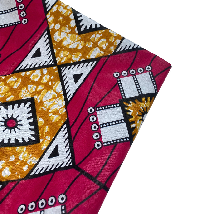 Waxed African Printed Cotton - Veritable - Multi-Colour / Pink