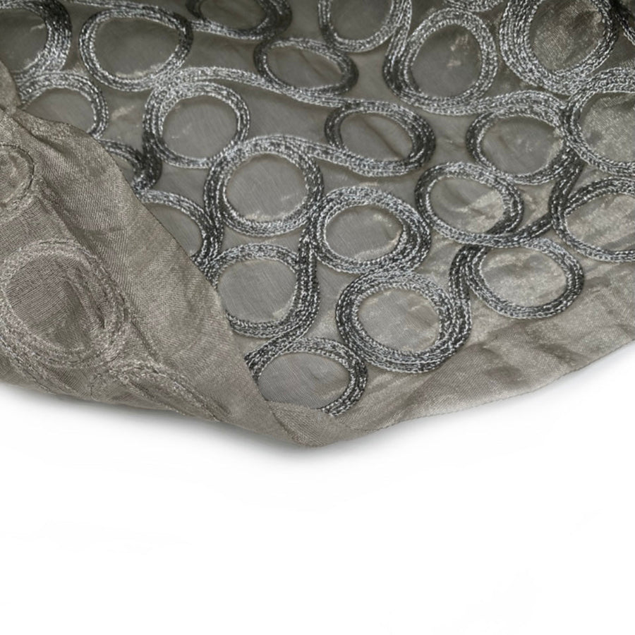 Embroidered Silk Organza - Circles  - Silver