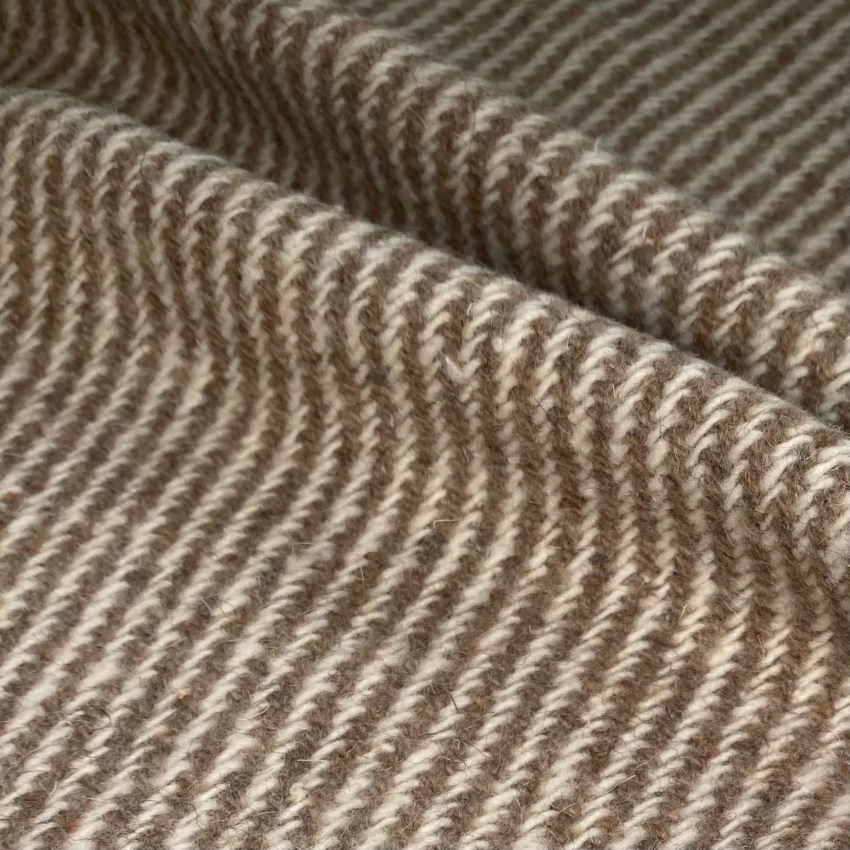Diagonal Striped Wool Coating - Cream/Beige