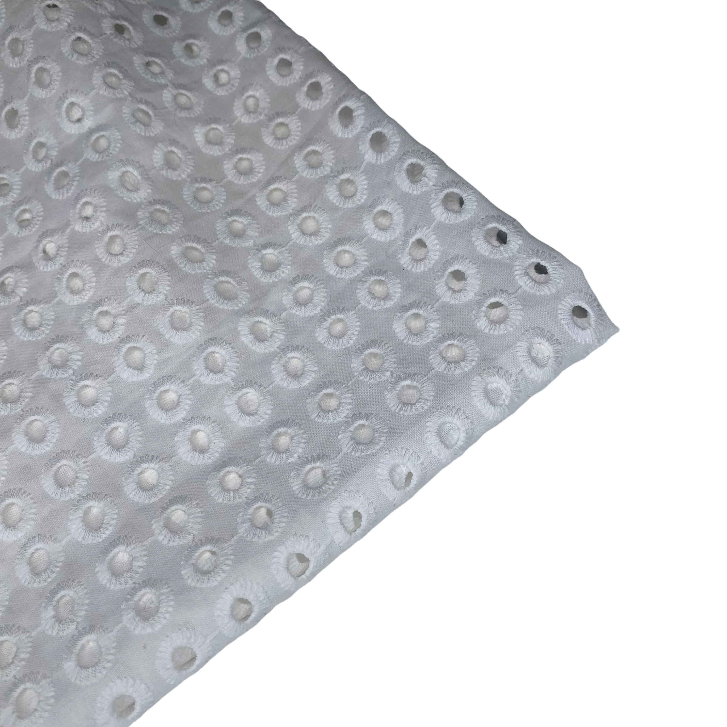Embroidered Cotton Eyelet - Circles - White