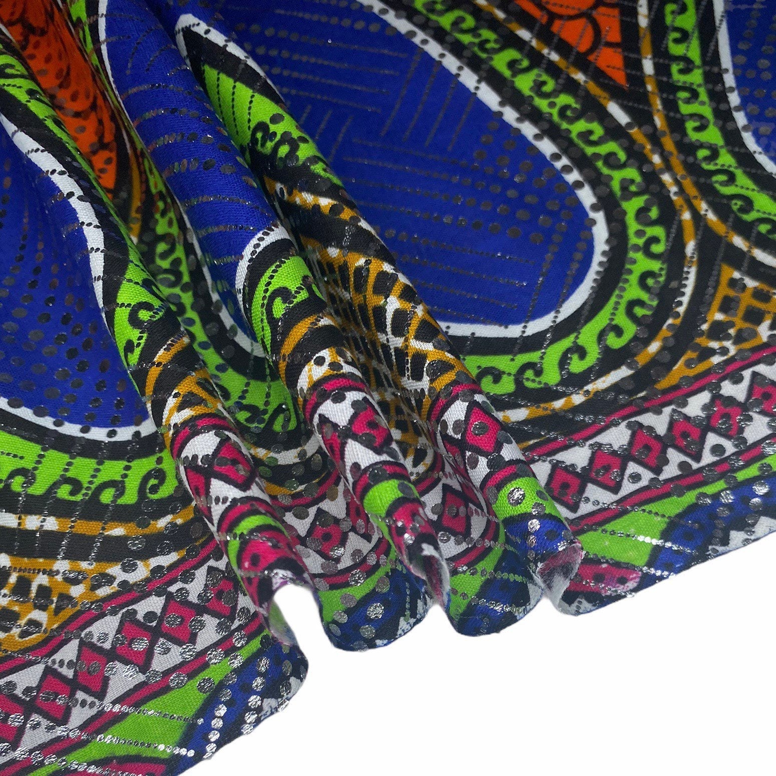 African Metallic Printed Cotton - Blue