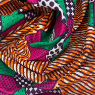 African Printed Cotton - Geometric - Orange/Pink/Green