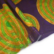 African Metallic Printed Cotton - Circles - Purple