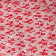 Floral Embroidered Lace with Finished Edges - Red