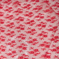 Floral Embroidered Lace with Finished Edges - Red