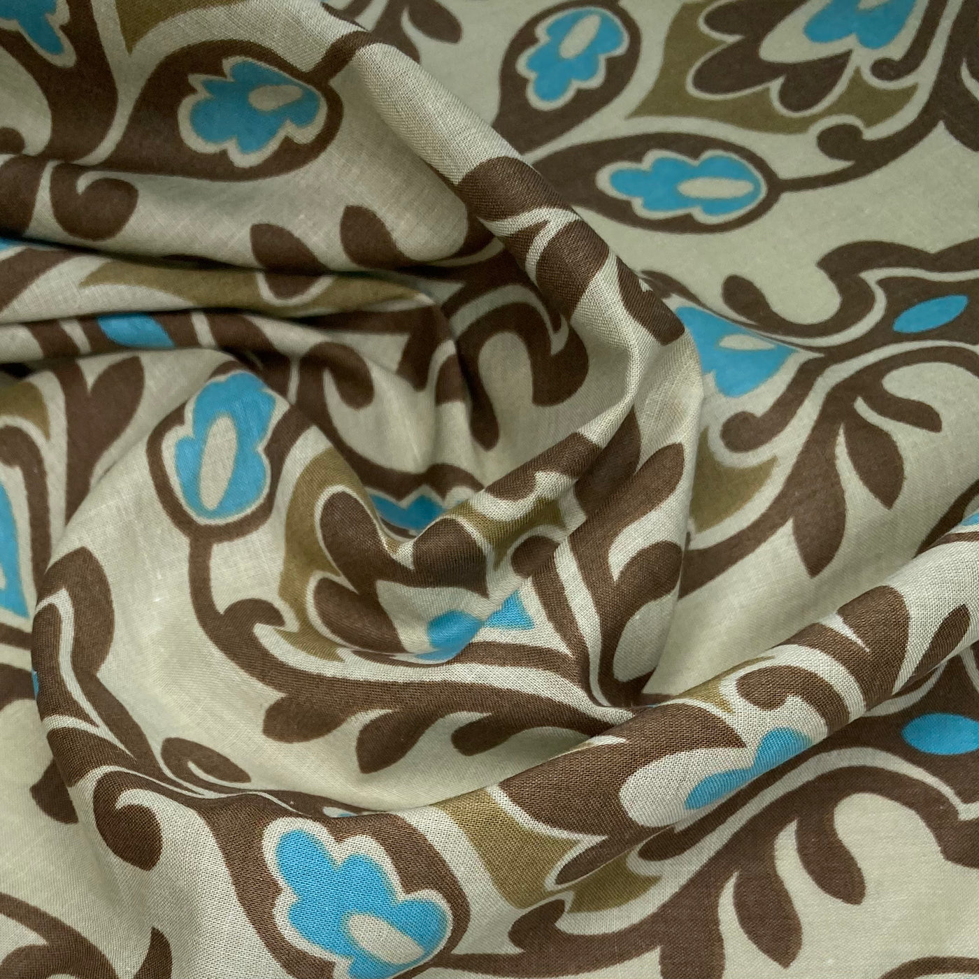 Printed Cotton Voile - Beige/Brown/Blue