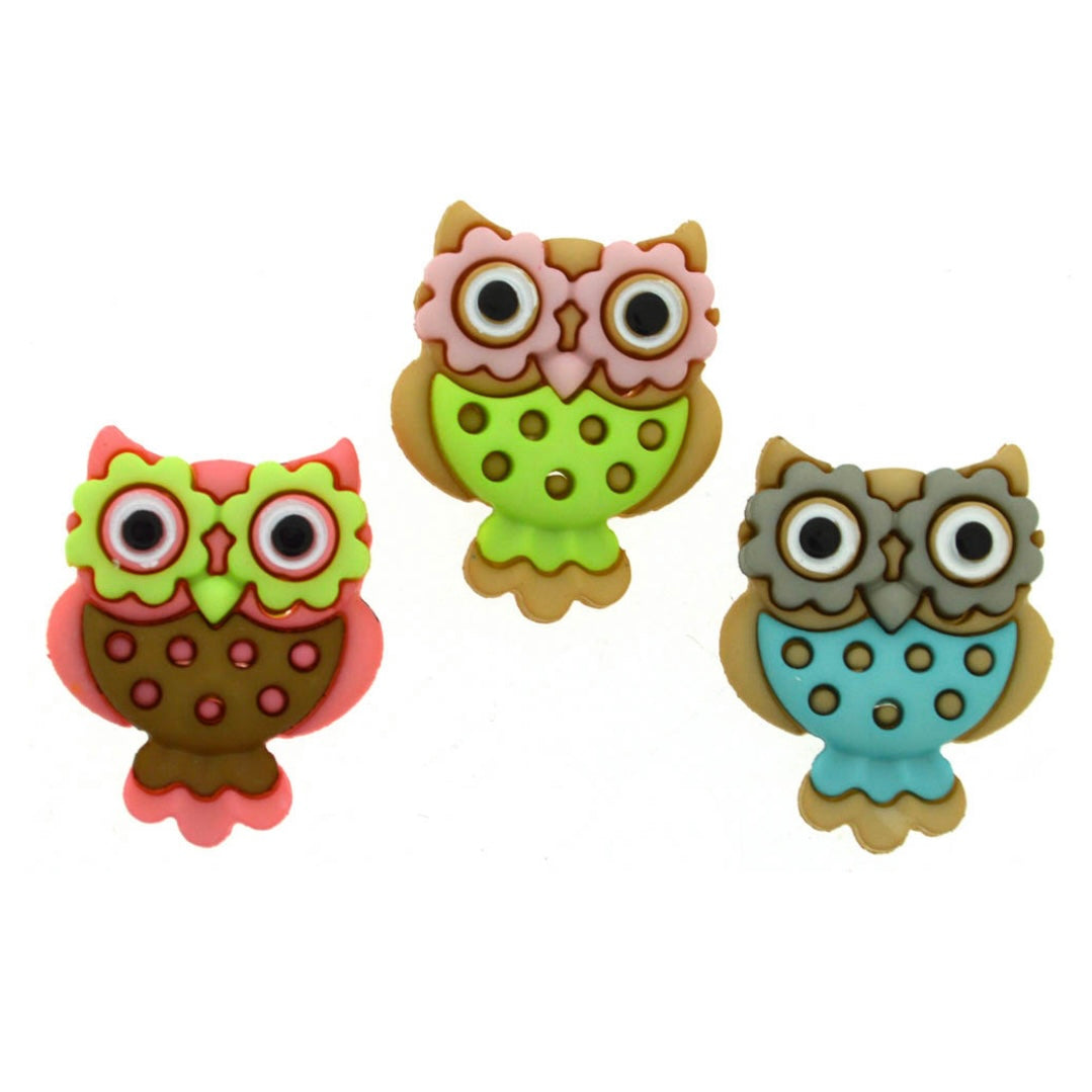 Novelty Buttons - Retro Owls - 3 pcs