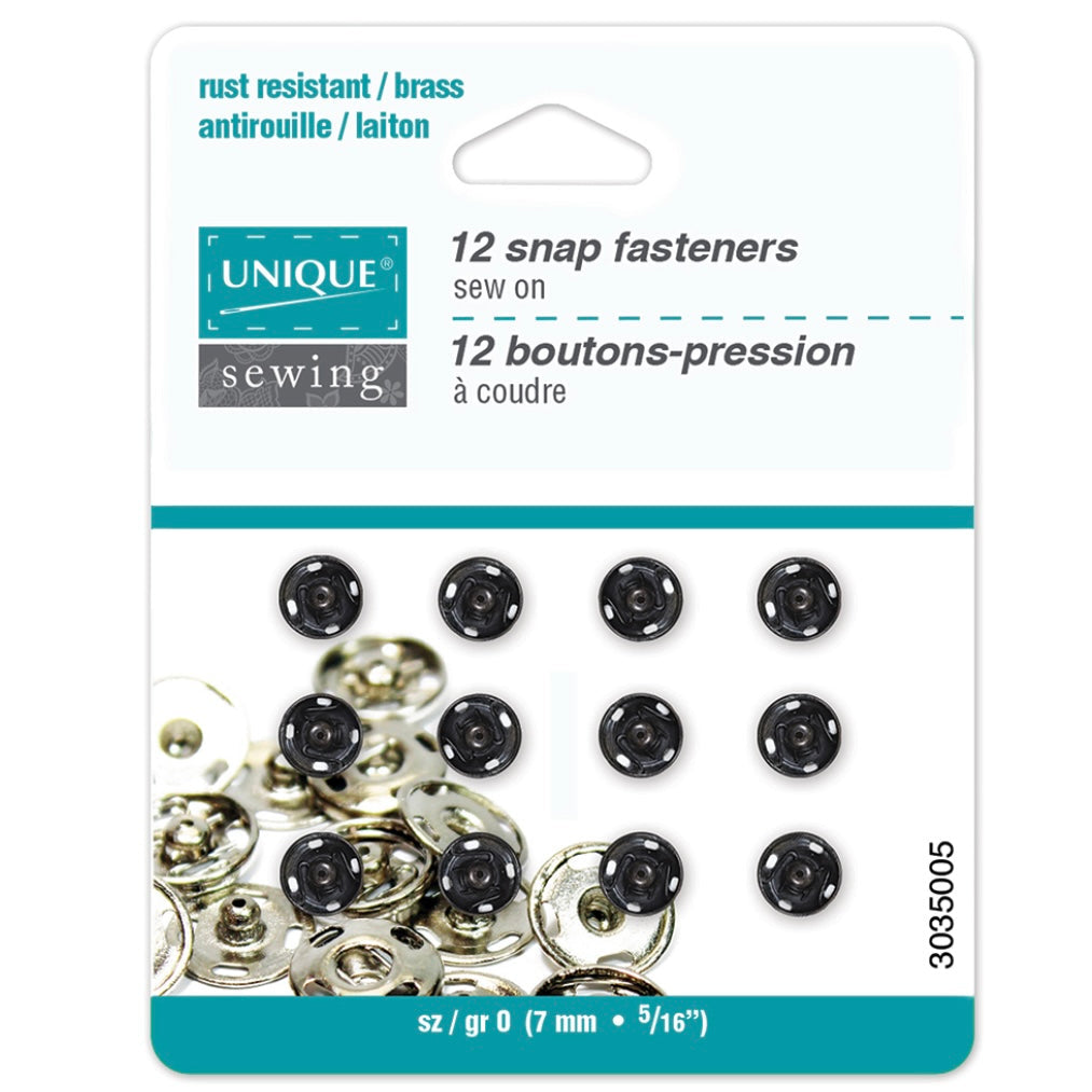 Sew On Snap Fasteners - 7mm (5/16″) - 12  sets - Black