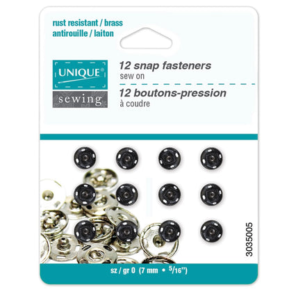 Sew On Snap Fasteners - 7mm (5/16″) - 12  sets - Black