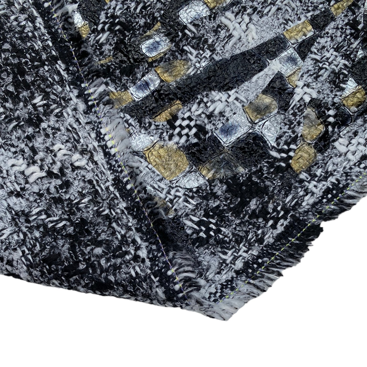 Two Faced Soft Faux Wool Tweed Boucle Coating - Metallic Print