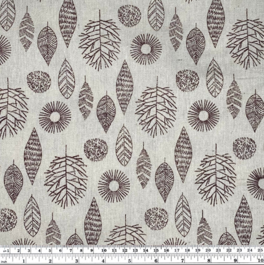Printed Cotton/Linen - Leaves - Beige/Brown