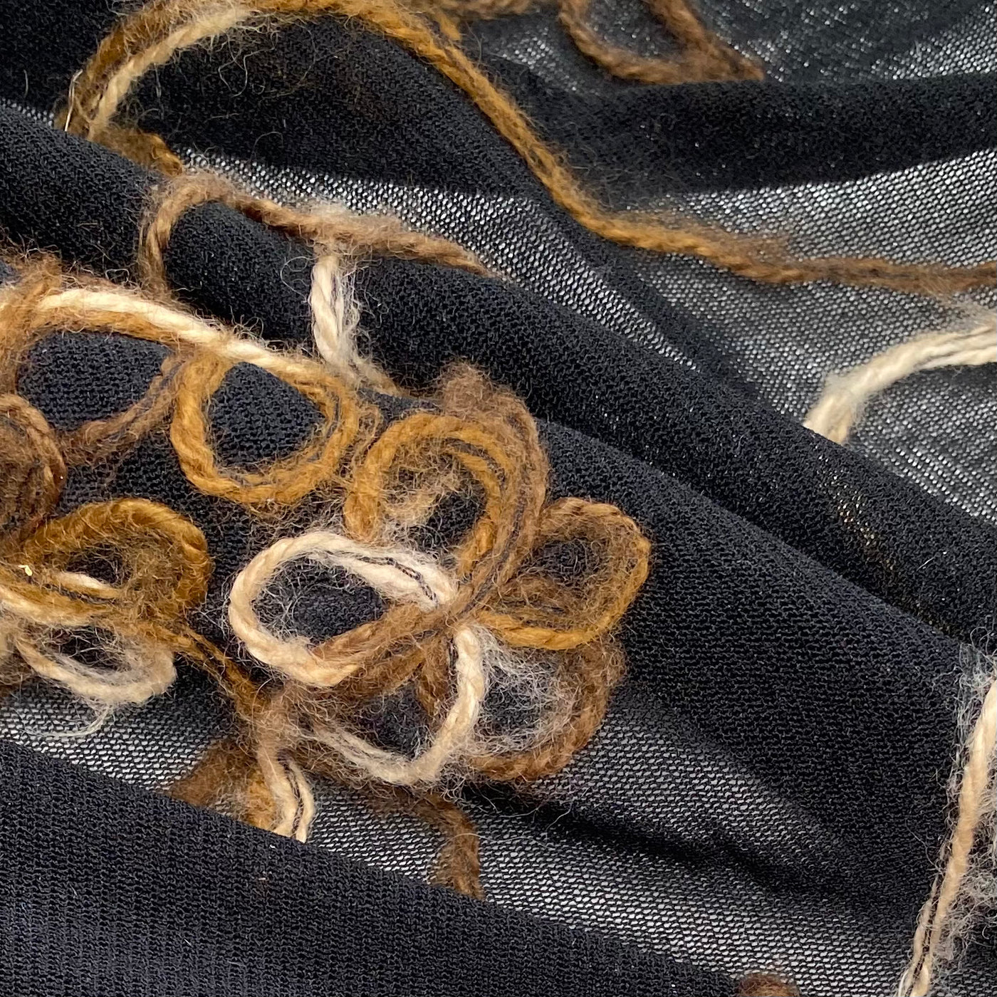 Embroidered Floral Stretch Mesh - Black/Brown