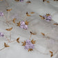 Embroidered Silk Organza - 42” - Off White/Purple/Brown