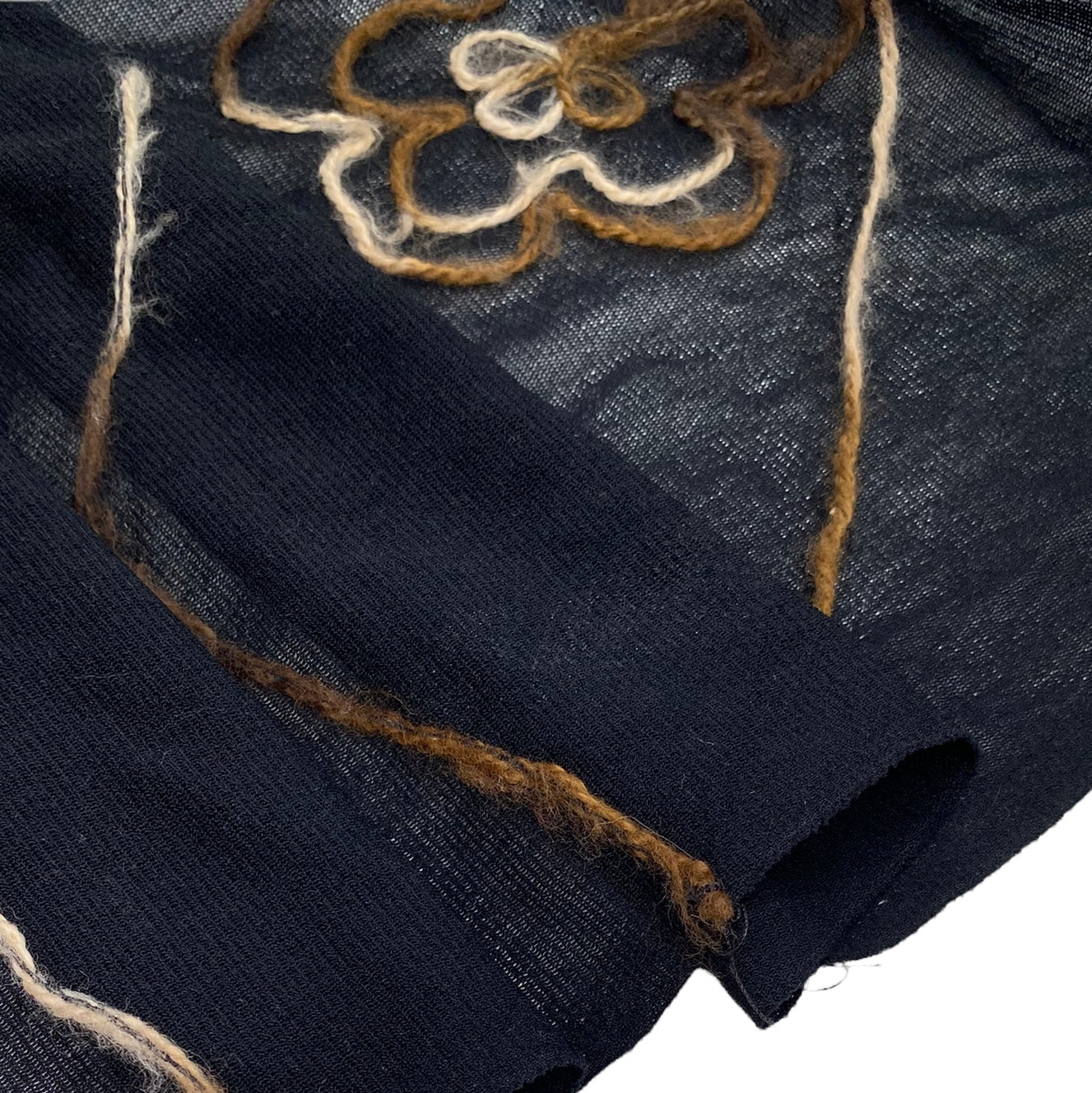 Embroidered Floral Stretch Mesh - Black/Brown