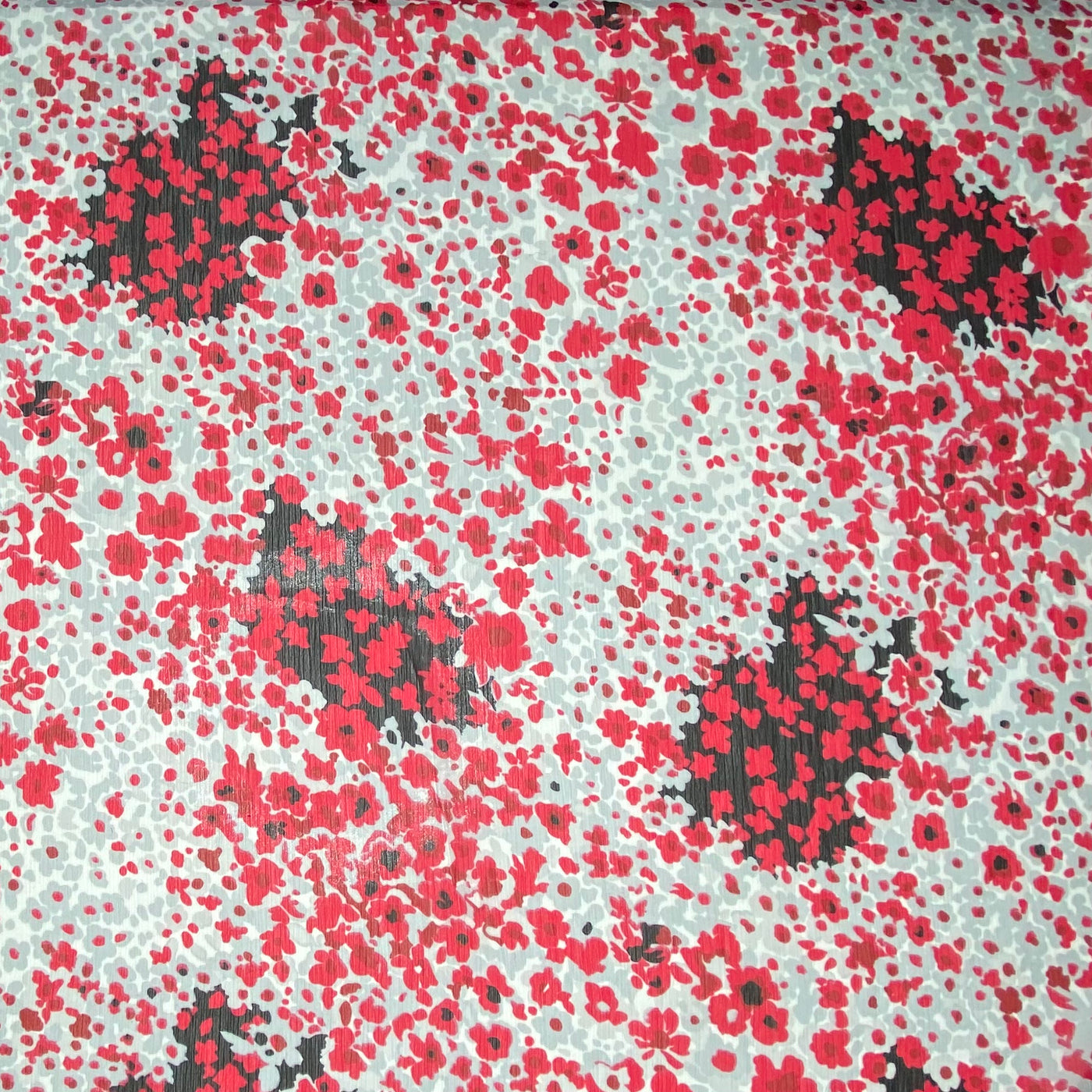 Floral Crinkled Polyester Chiffon - 60” - Red/Black/Grey/White