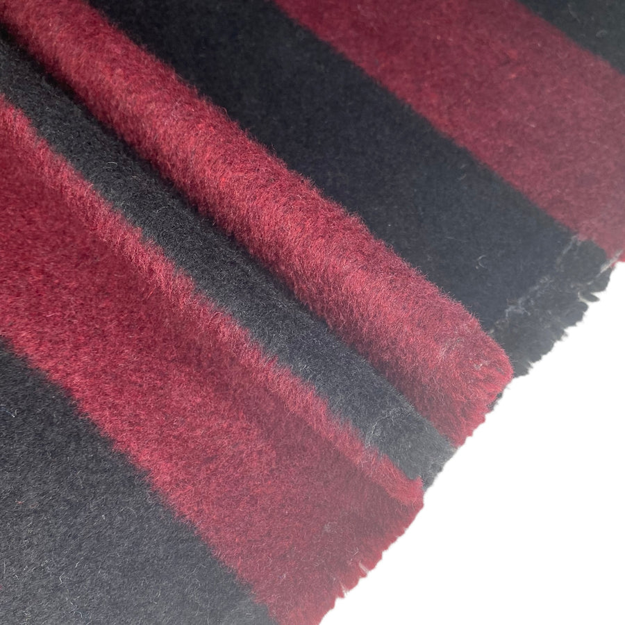 Wool Blend Coating - Striped - Black/Burgundy