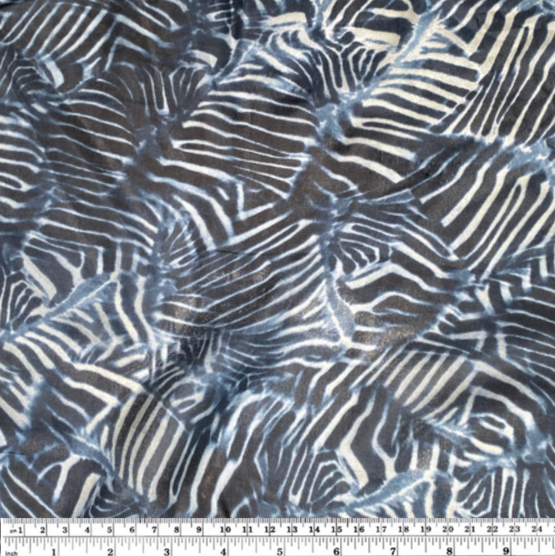 Printed China Silk - Zebra - Blue/Black
