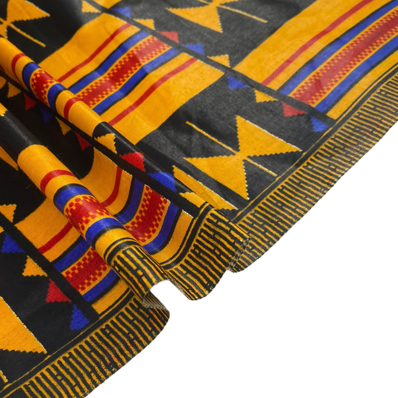 Waxed African Printed Cotton - Orange/Black/Red/Blue