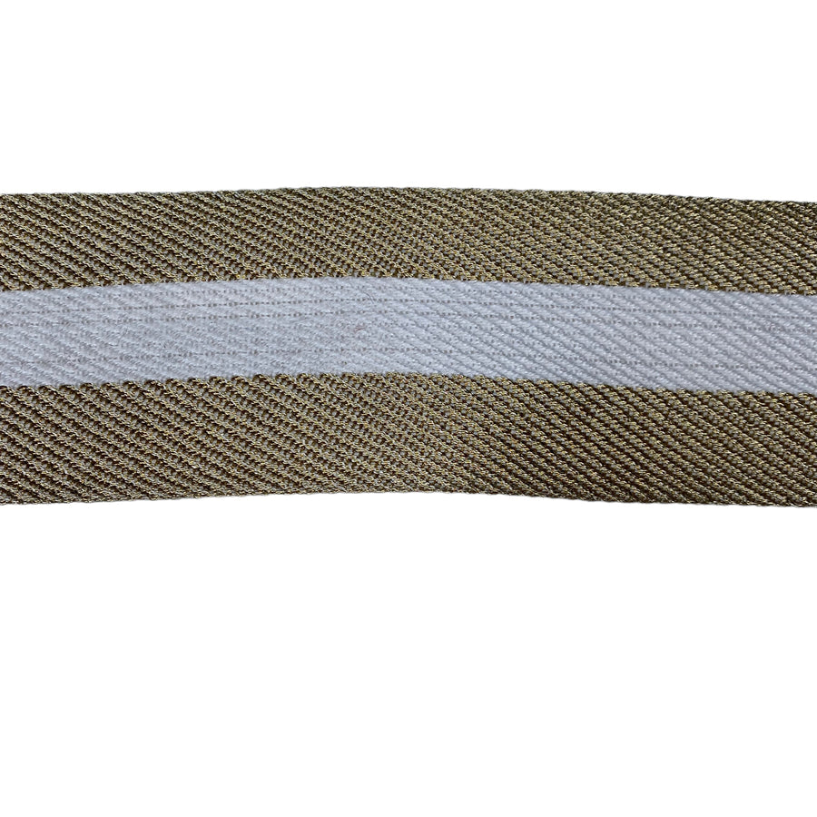 Metallic Decorative Cotton Webbing - 60mm - Gold/White