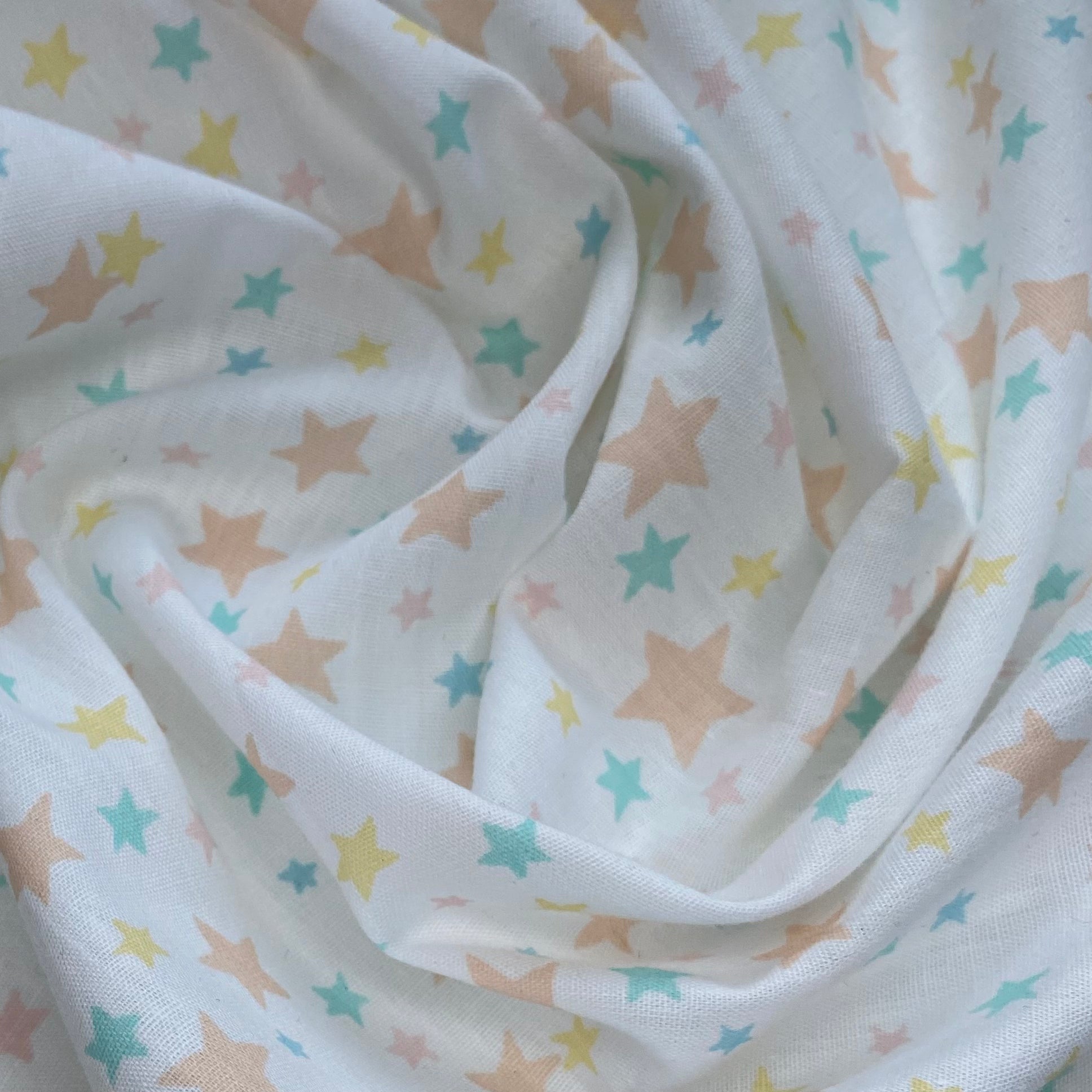 Printed Cotton - Stars - White/Peach/Green/Blue/Yellow