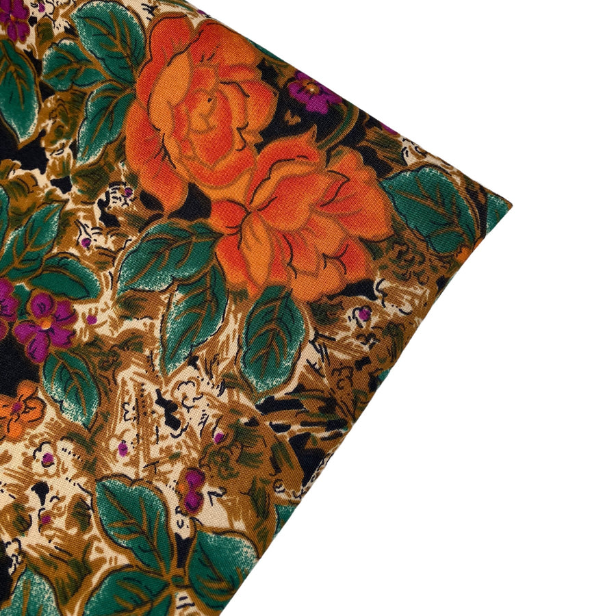 Floral Printed Polyester - 44” - Orange/Brown