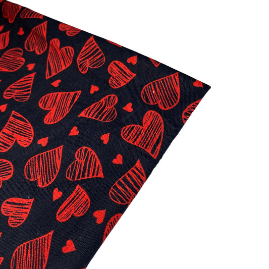 Quilting Cotton - Valentines Hearts - Black/Red - Remnant