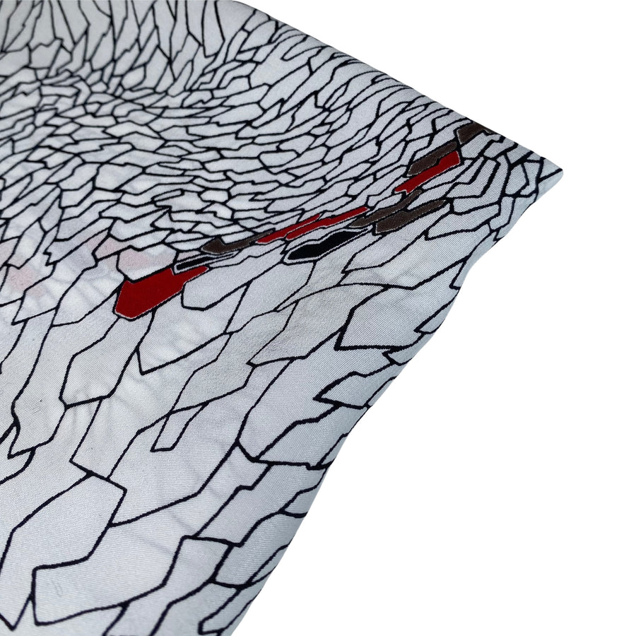 Printed Silk Georgette - Abstract Print - White/Black/Red