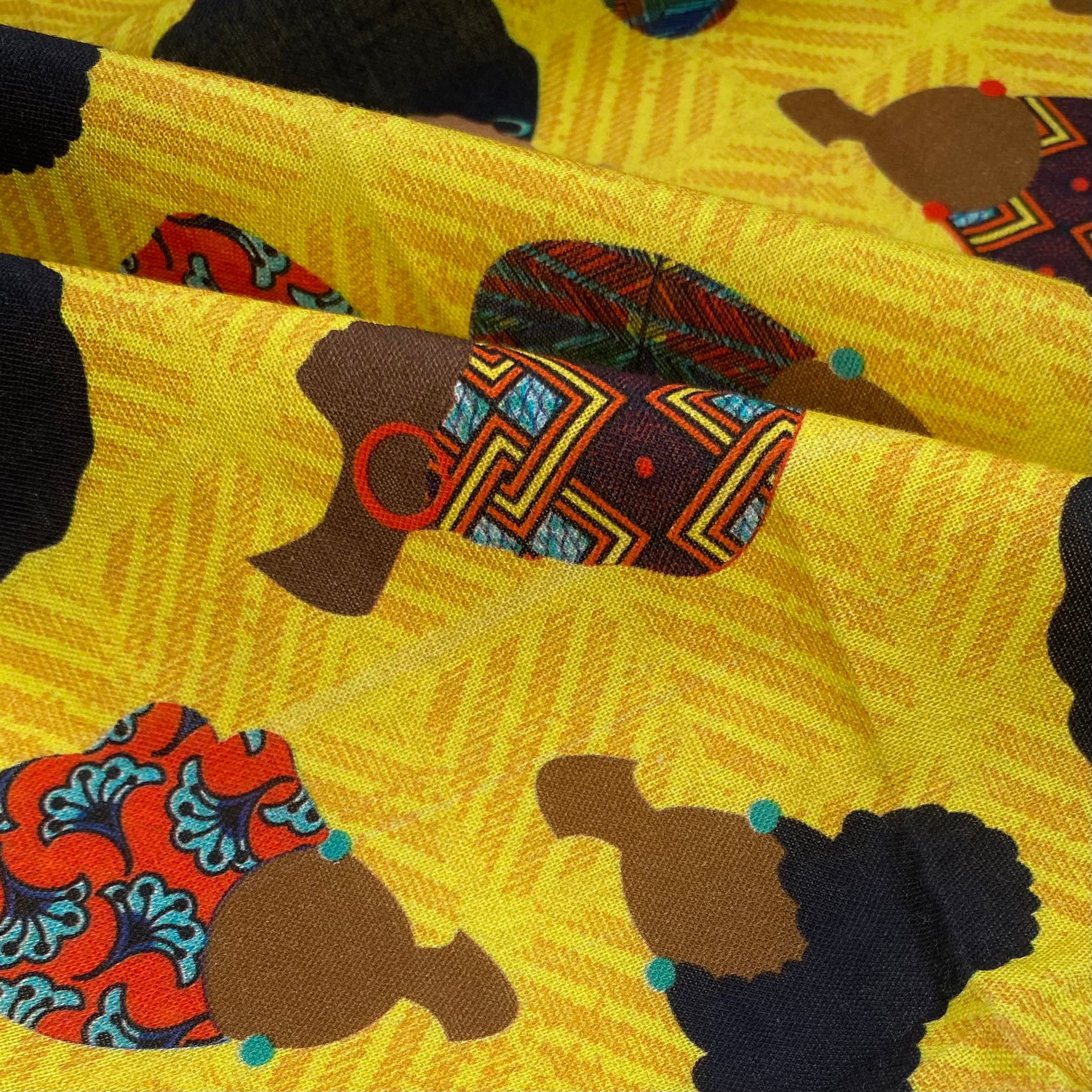 Printed Cotton - Coiffed Crowns - Yellow