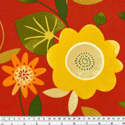 Floral Indoor/Outdoor Upholstery - 56” - Red/Yellow