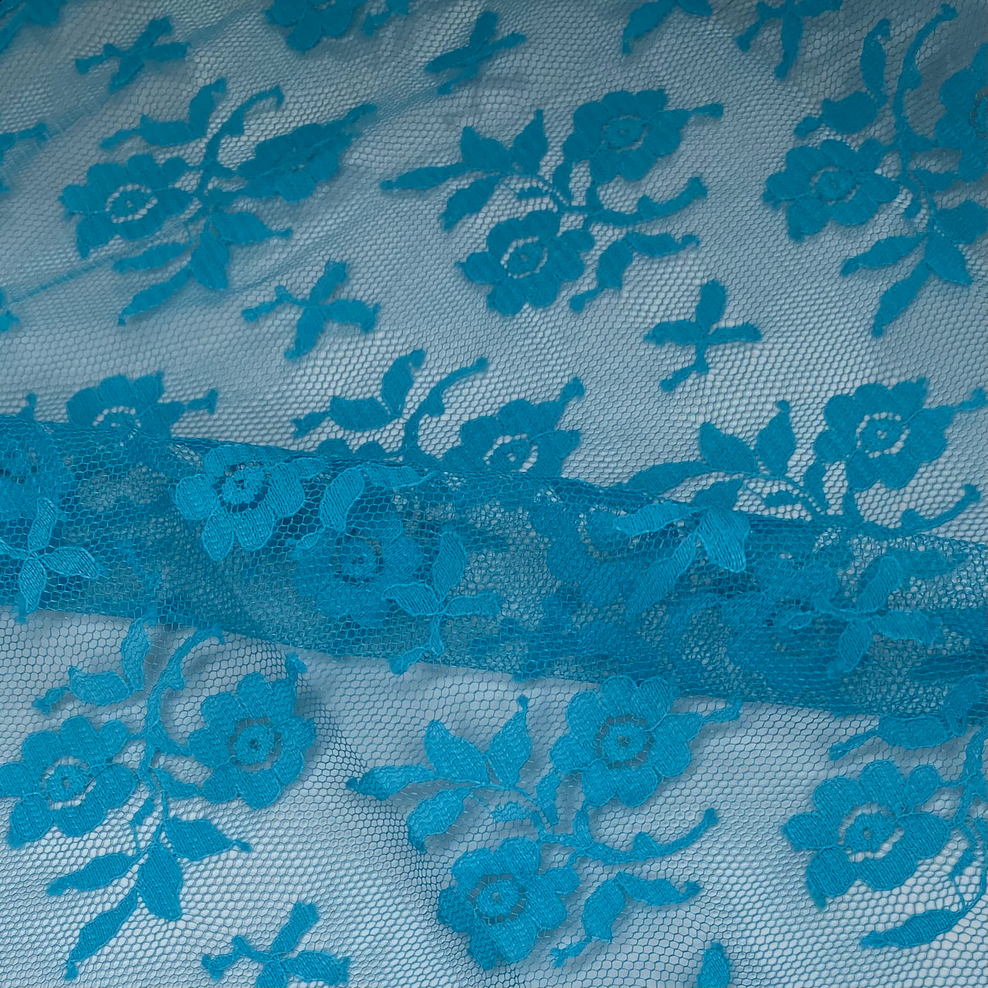 Floral Corded Lace with Scalloped Edges - Blue
